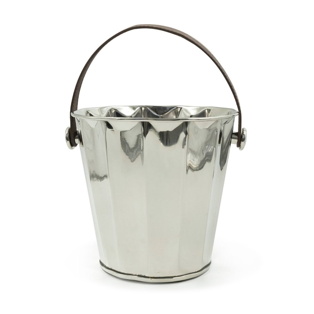 Shiny silver metal bucket with handle isolated on white