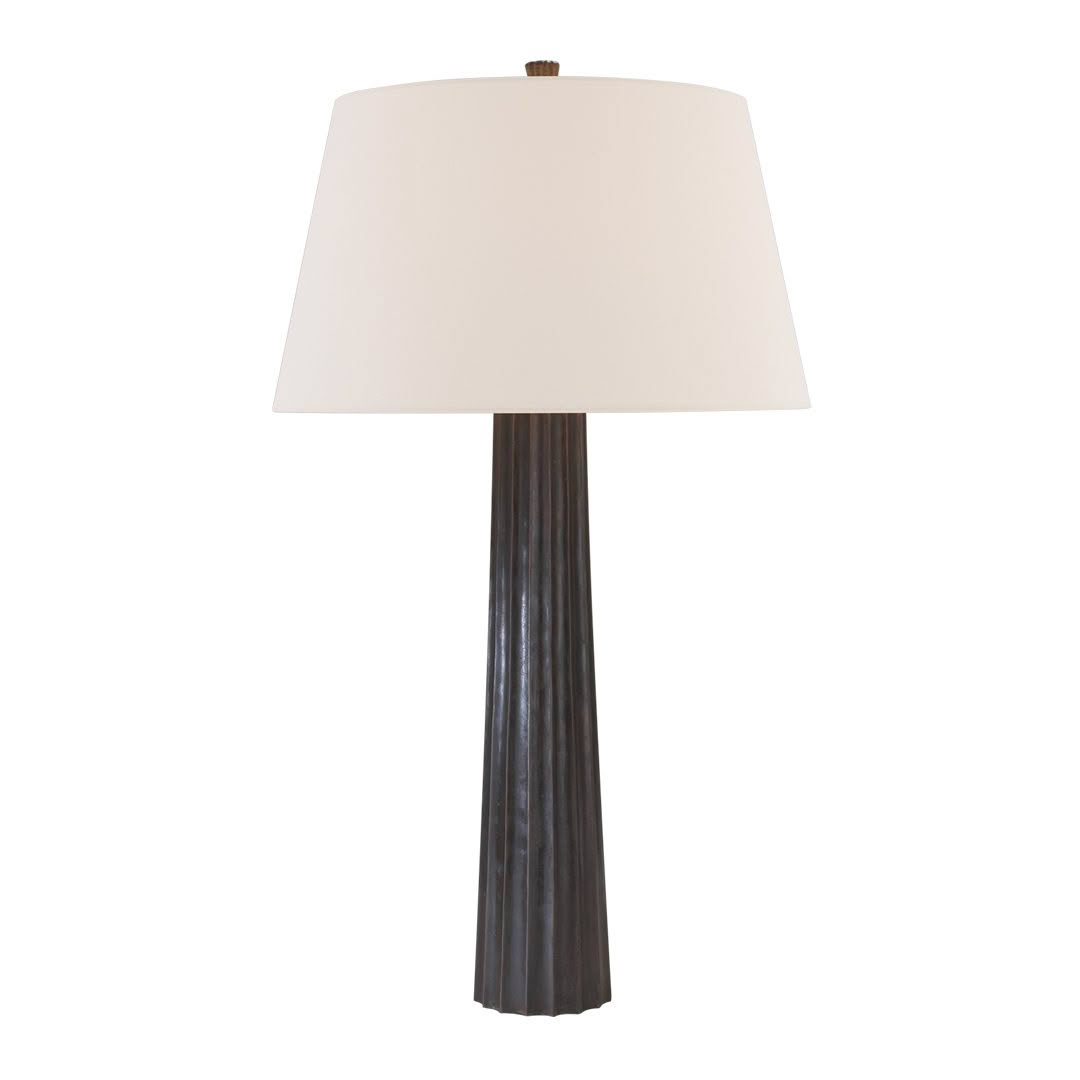 Elegant floor lamp with large white shade and dark base