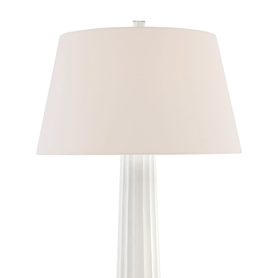 White fluted ceramic table lamp with beige lampshade