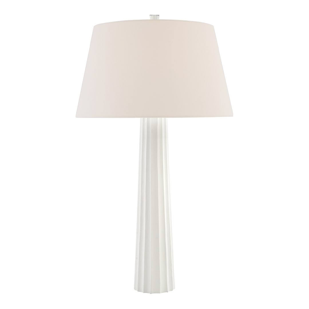 Elegant white ridged floor lamp with beige shade