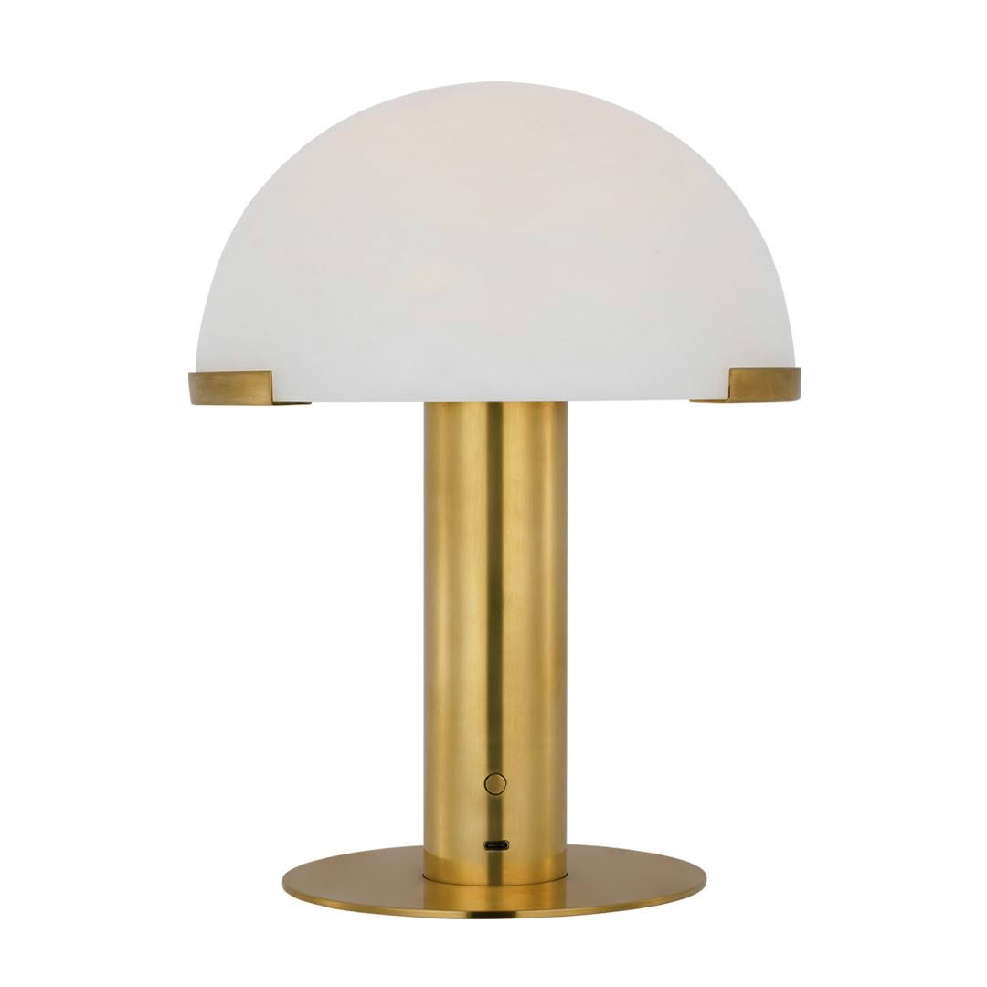Modern gold table lamp with white dome shade