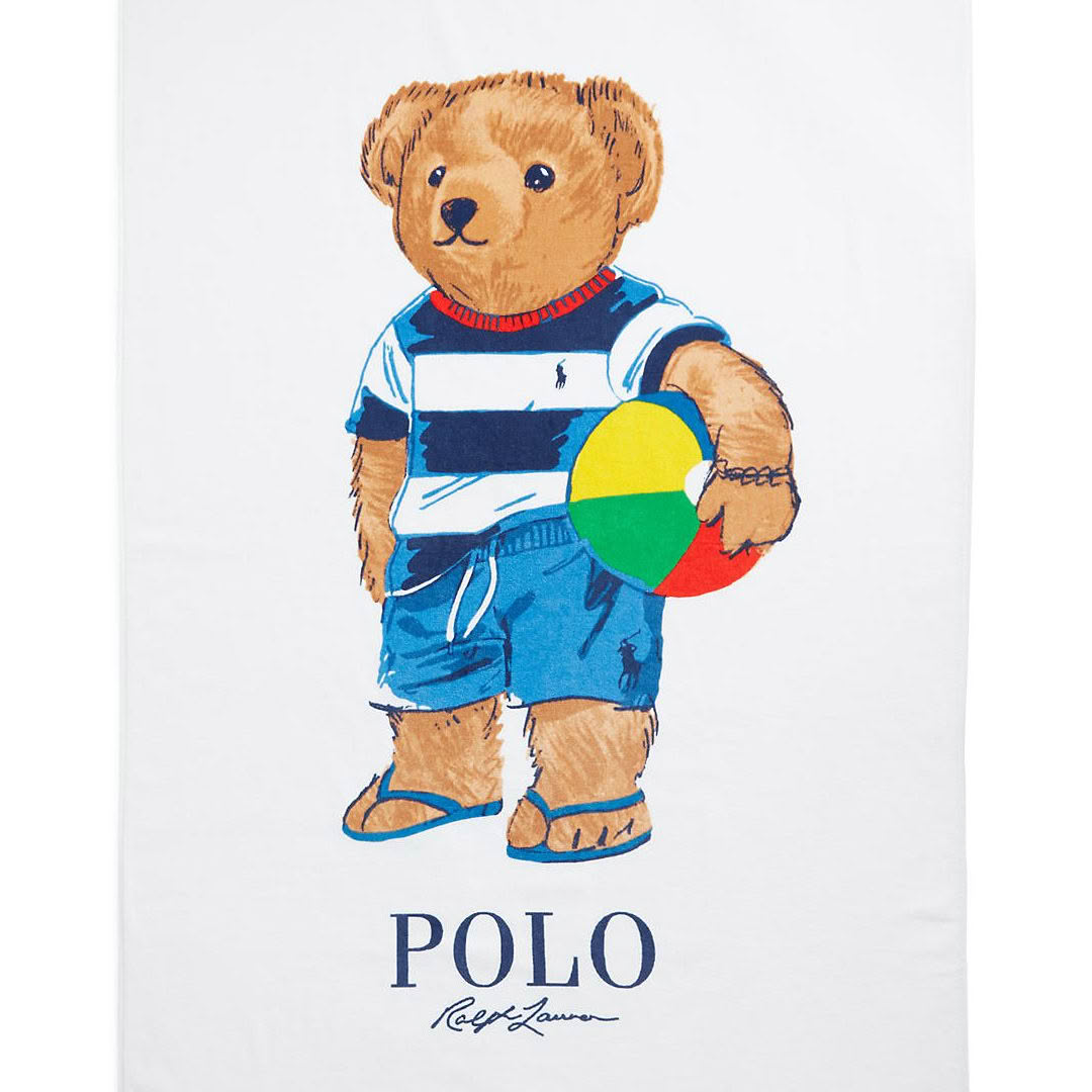 Illustration of teddy bear holding a beach ball