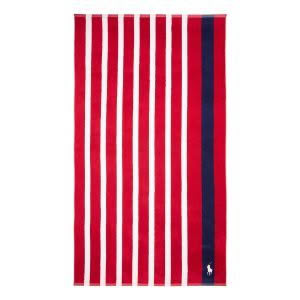 Red and white striped towel with single blue stripe