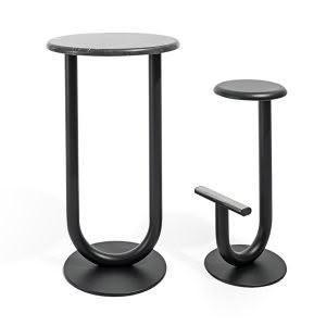 Modern black side table and matching stool on white