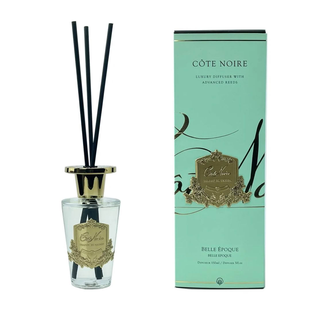 Côte Noire luxury diffuser with black reeds and packaging
