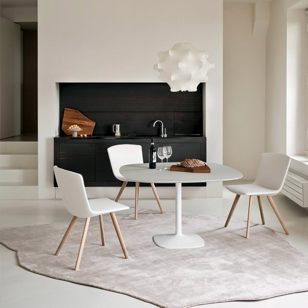 Minimalist kitchen with modern dining setup