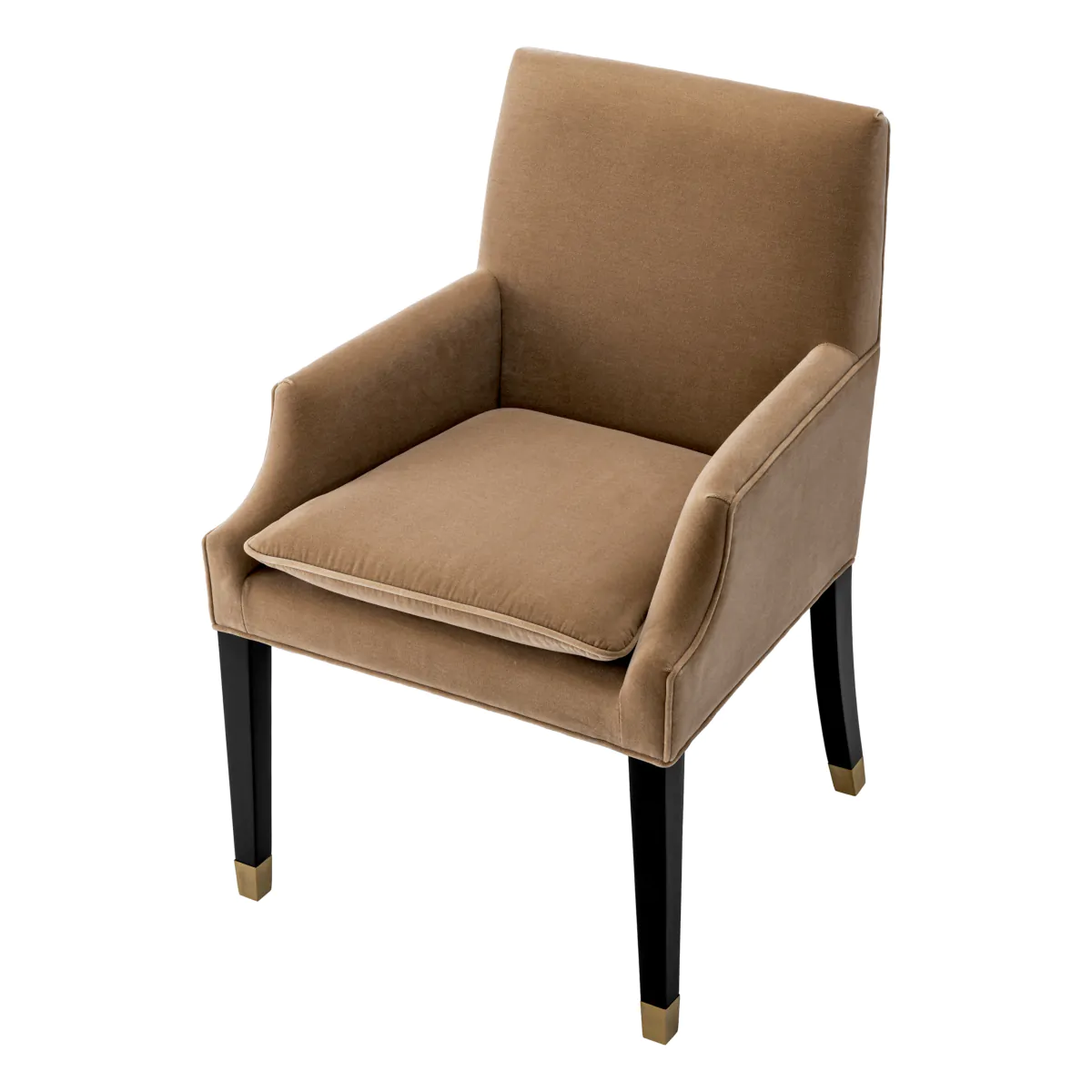 Dining Chair Clayton_4 Tan upholstered chair with black and gold legs