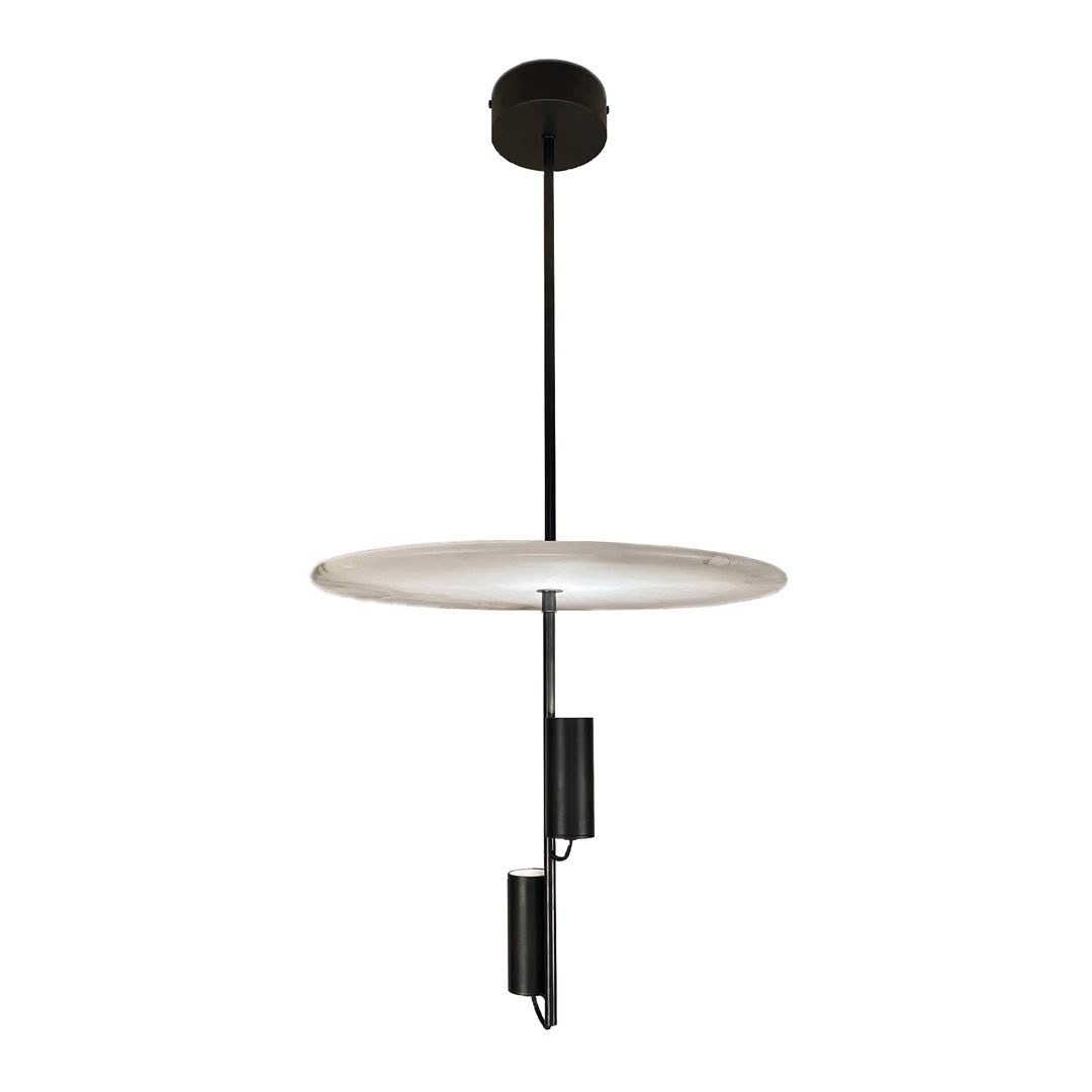 Minimalist vertical pendant light with circular shade