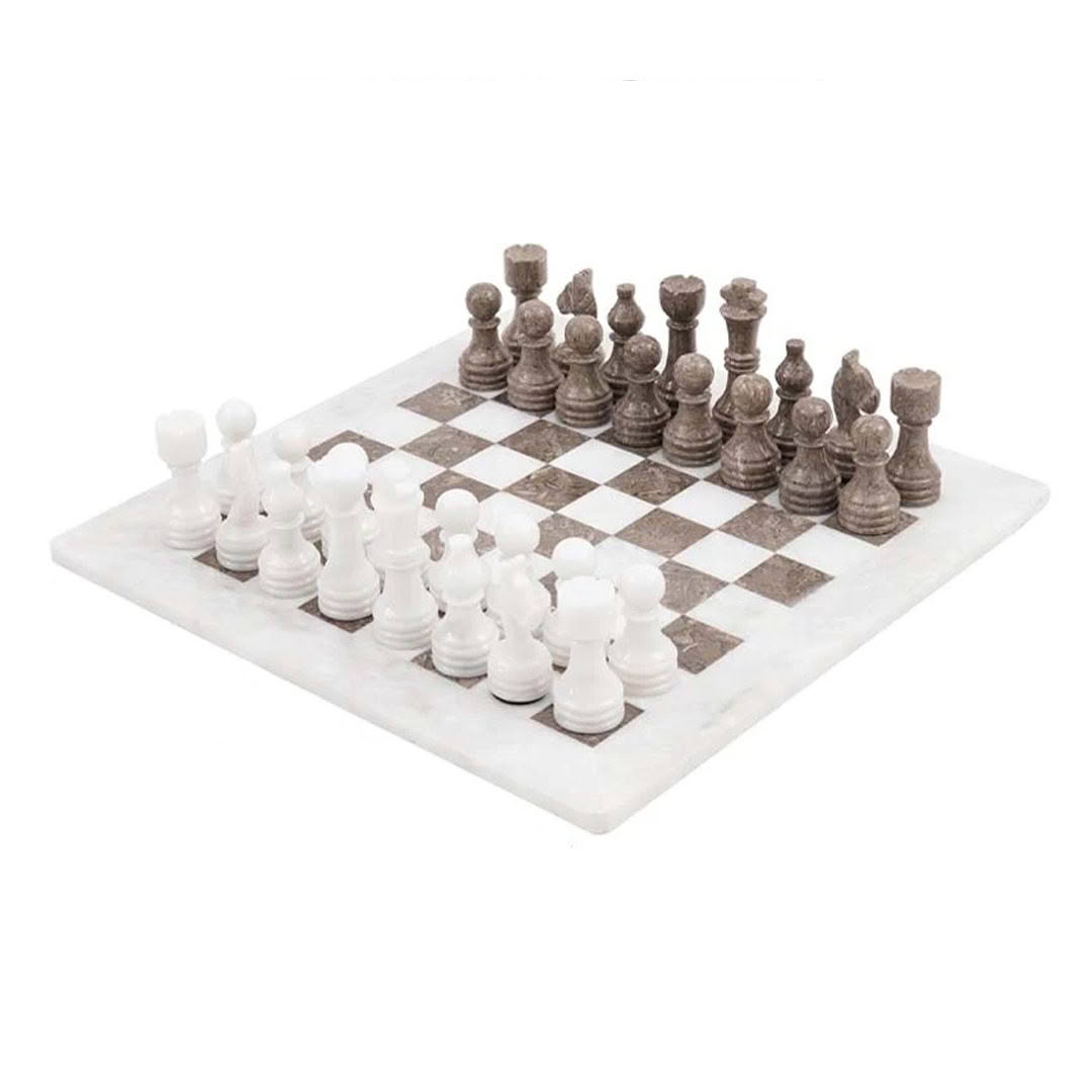 Marble chess set with pieces in starting positions