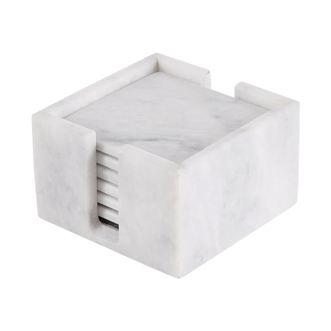 White marble square coaster with groove details