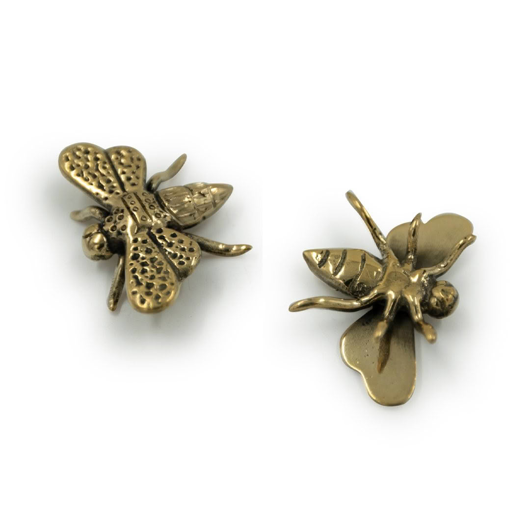 Brass-Bumble-Bee-XS_2 Two vintage bronze bee brooches isolated on white