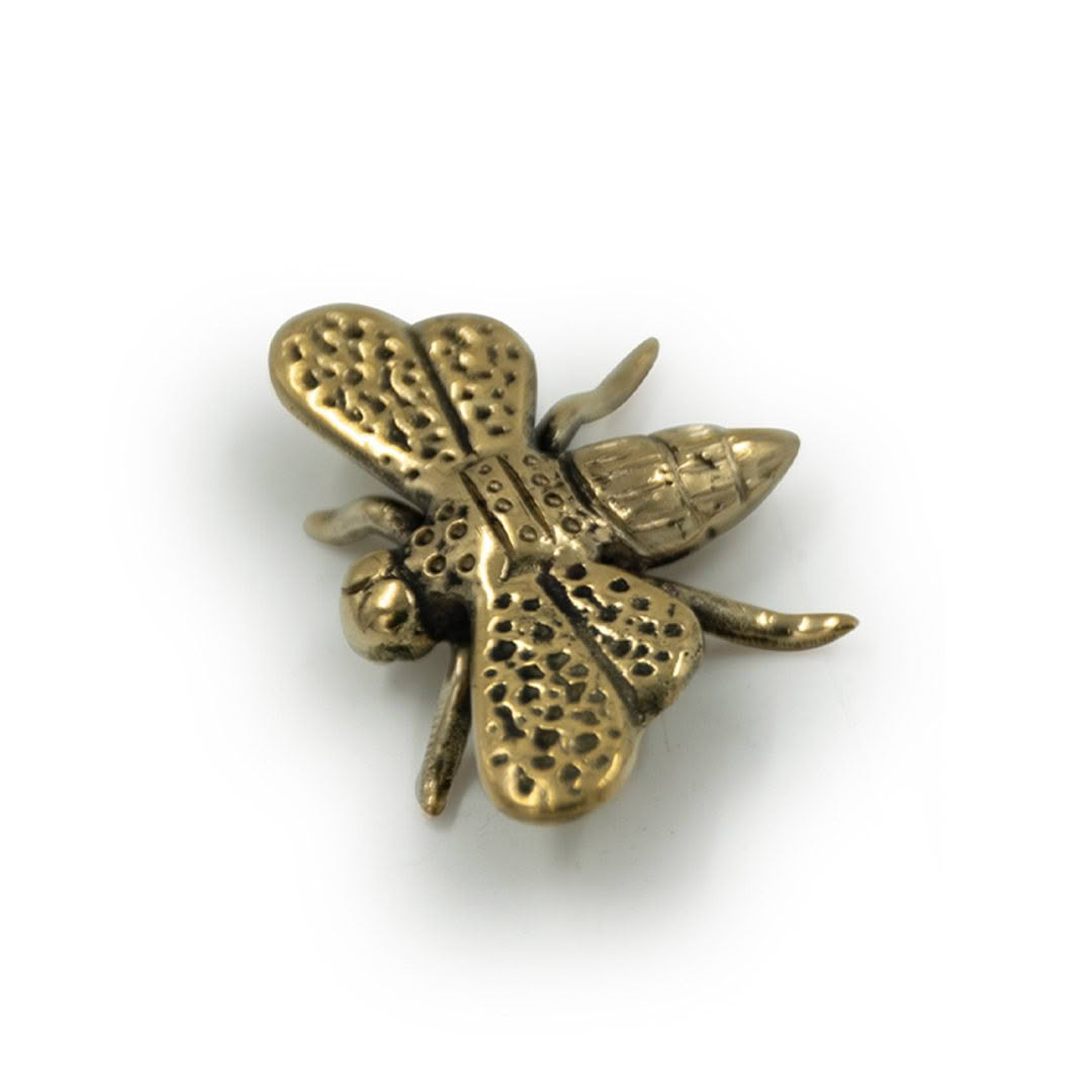 Antique brass bee brooch isolated on white background