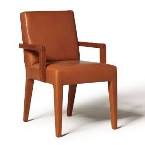 Brown leather armchair on white background