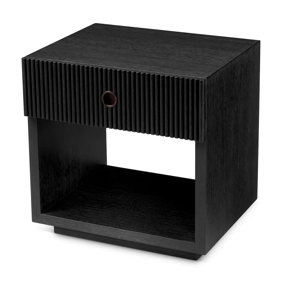 Dimitrios_Nightstand_4 Black ribbed bedside table with drawer and shelf