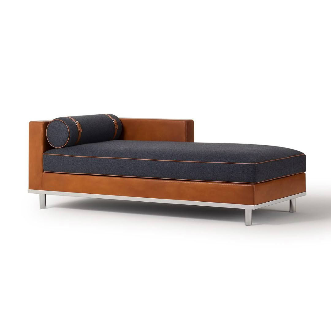 Modern leather daybed with cylindrical bolster pillow