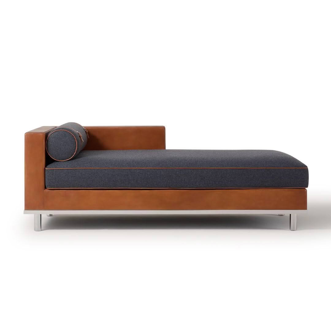 Modern leather daybed with gray cushion and bolster