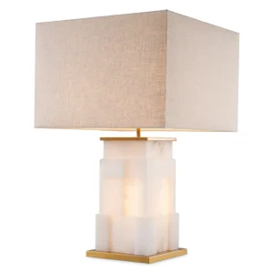 Elegant alabaster table lamp with square linen shade