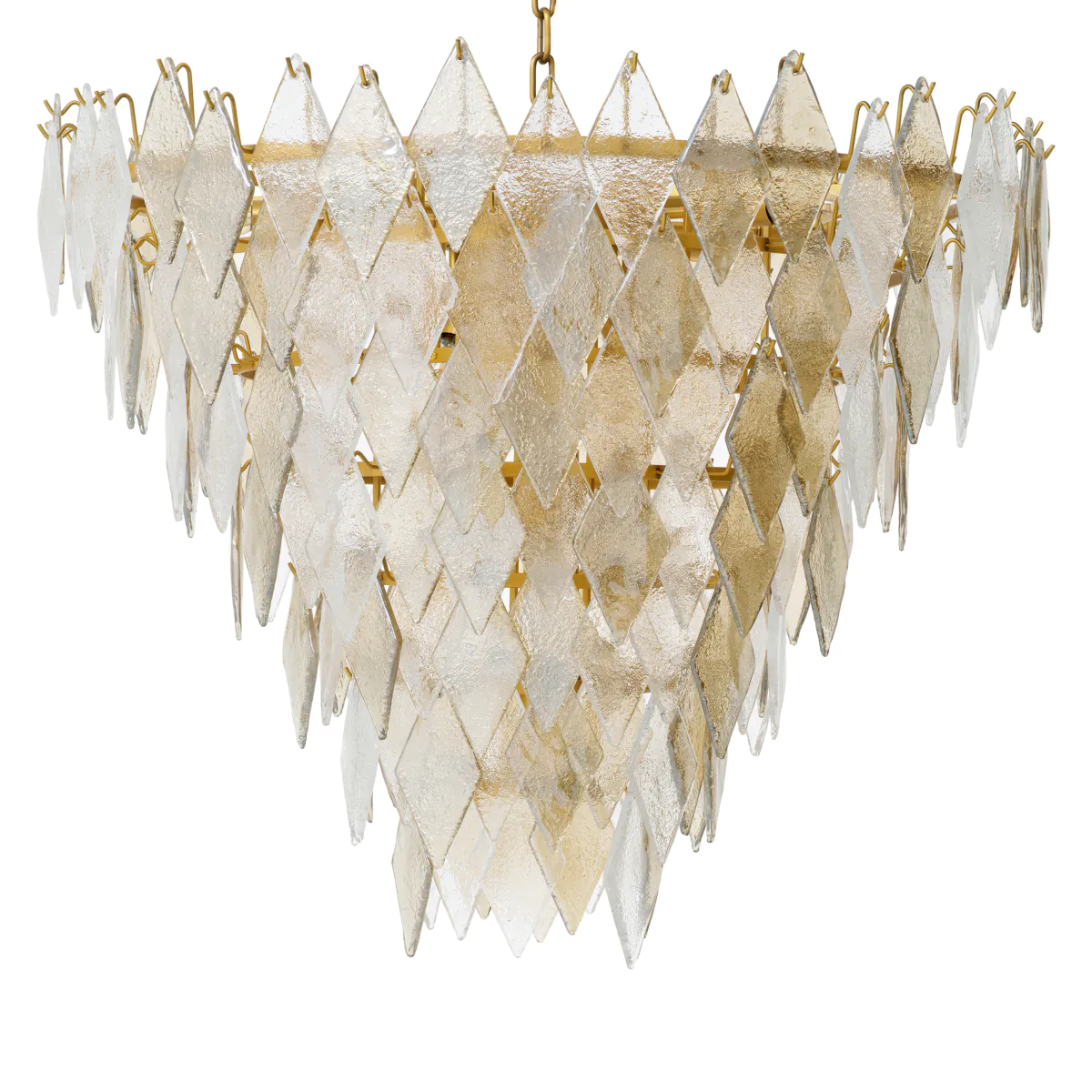 Rhombus Chandelier L_3 Elegant gold leaf glass chandelier isolated on white