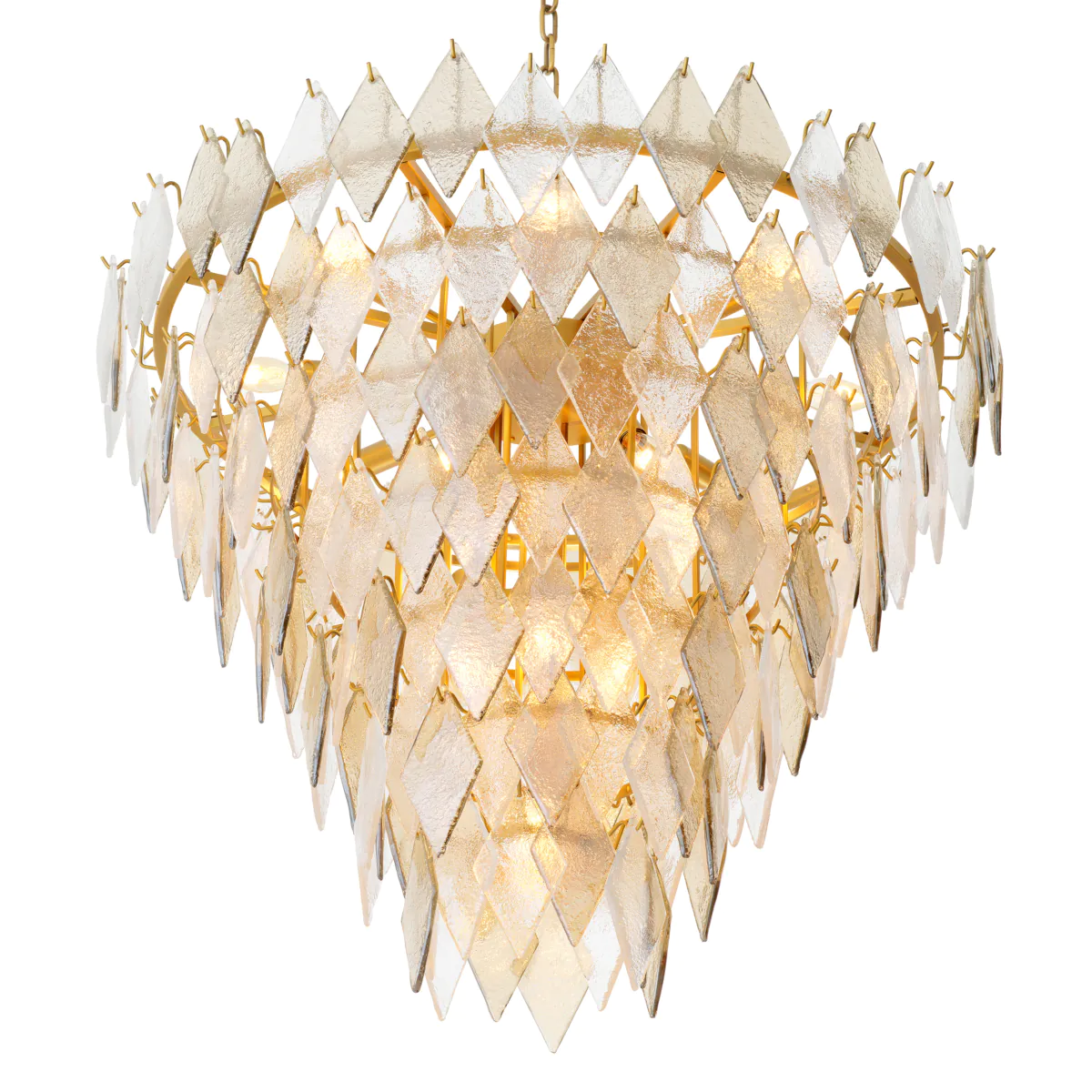 Rhombus Chandelier L_4 Elegant gold leaf chandelier glowing warmly