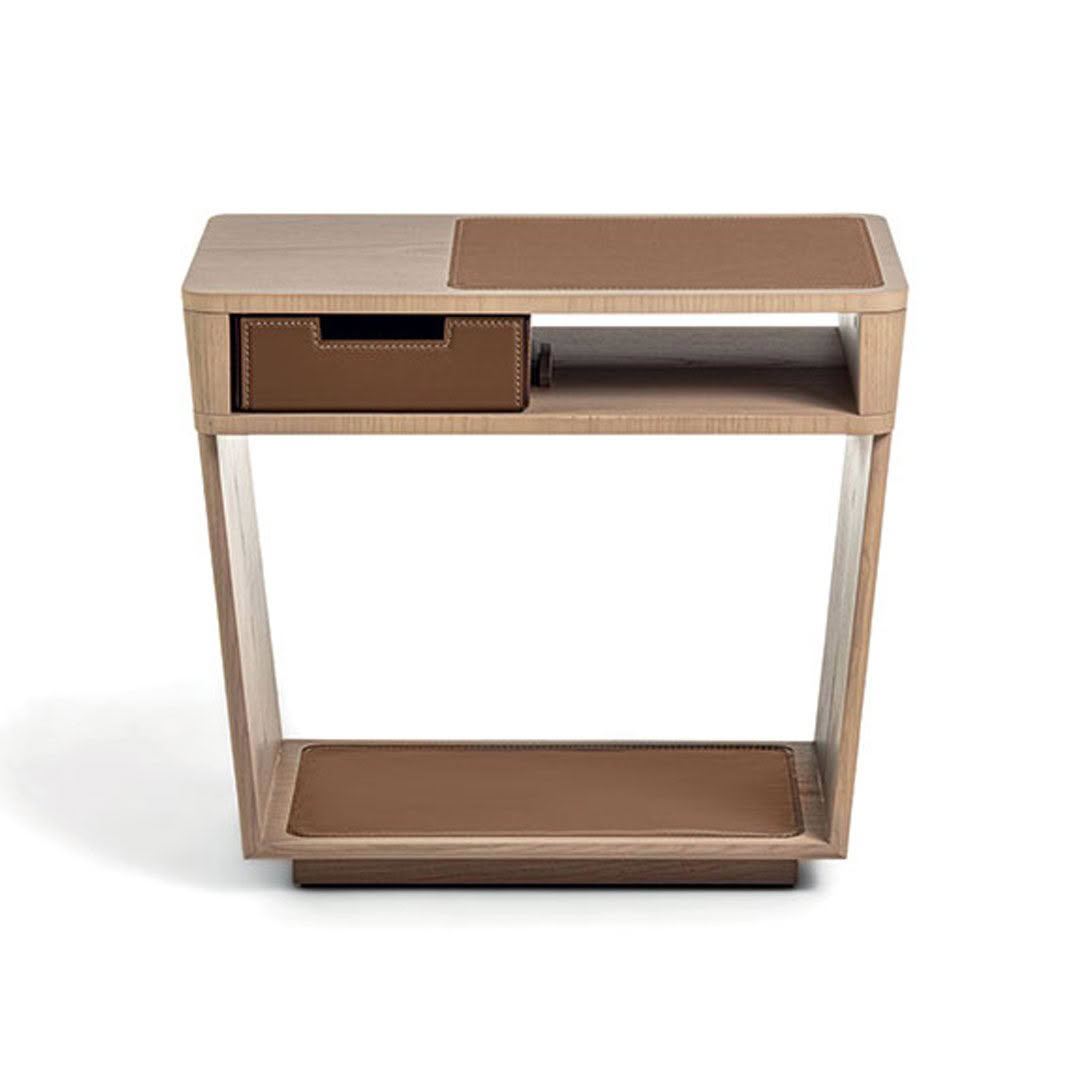 Modern wooden side table with drawer and shelf