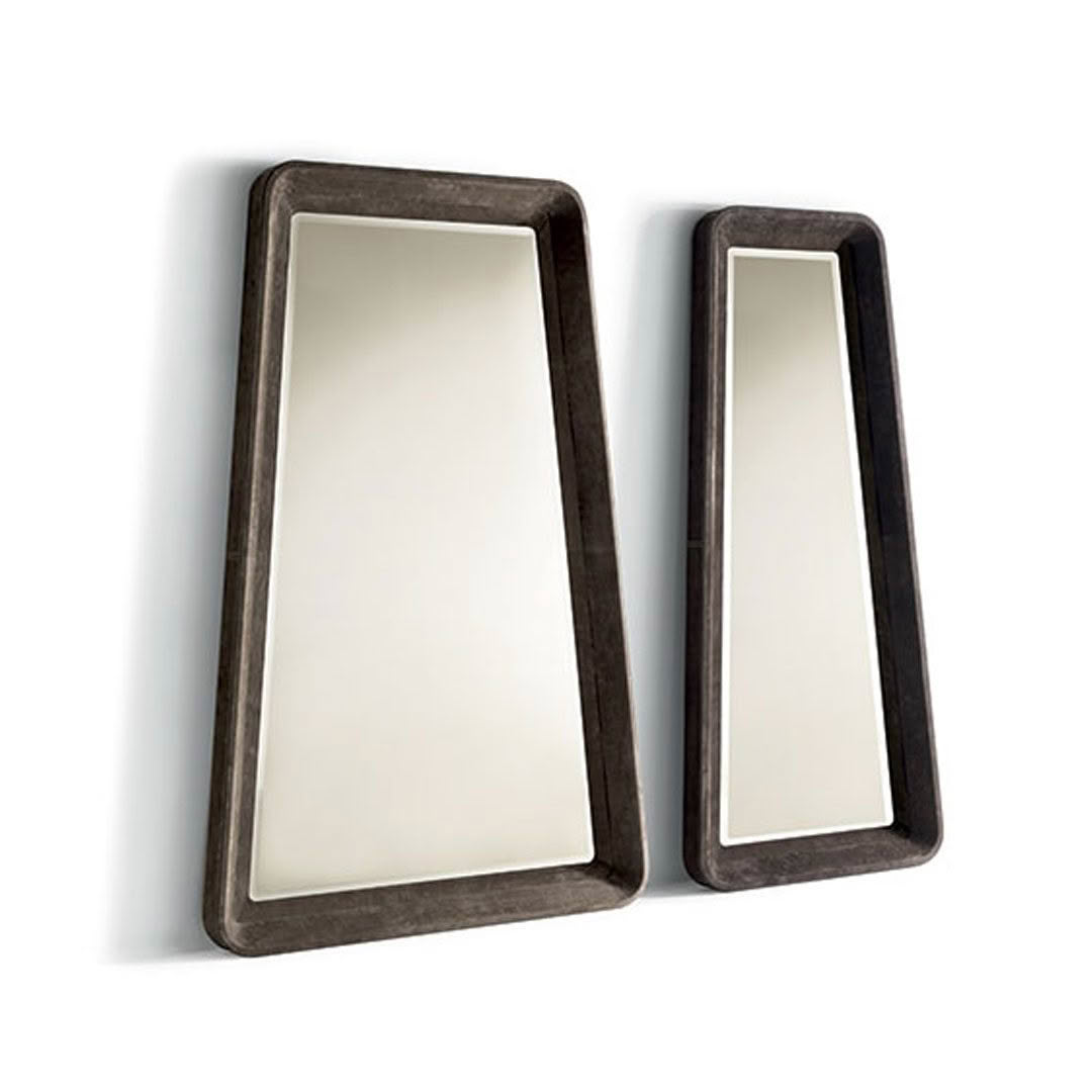 Two rectangular wooden framed mirrors on white background