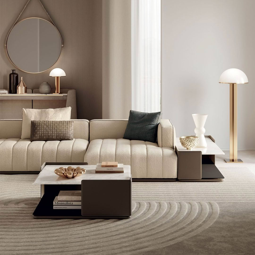 Elegant modern living room with neutral tones and decor