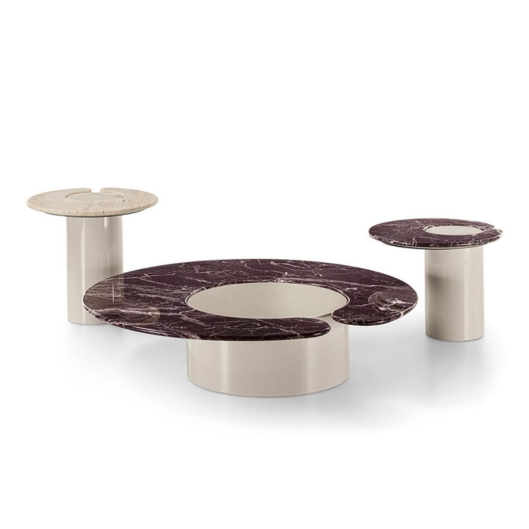 Modern marble coffee tables with cylindrical bases