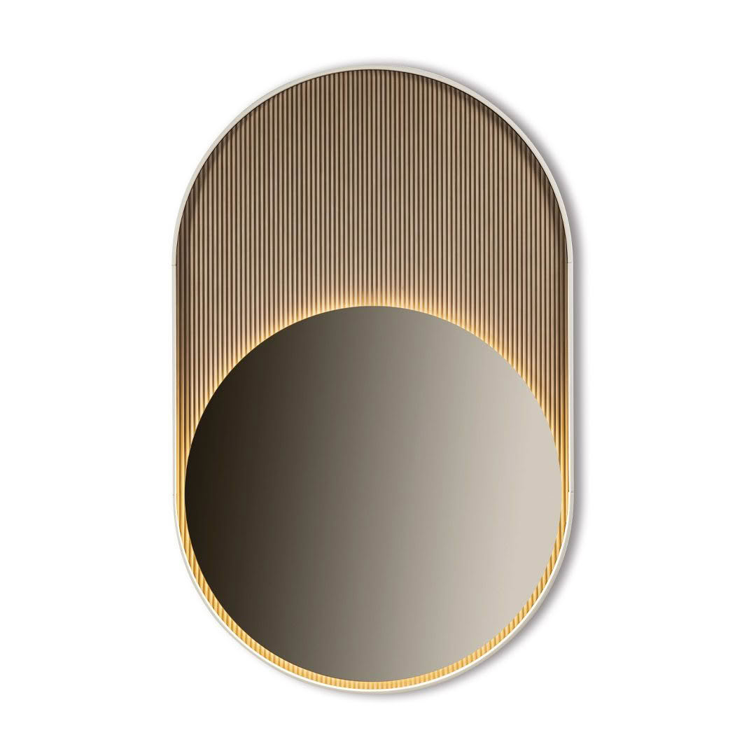 Elegant rounded mirror with ribbed bronze frame
