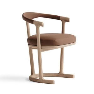Modern wooden chair with brown cushion isolated on white