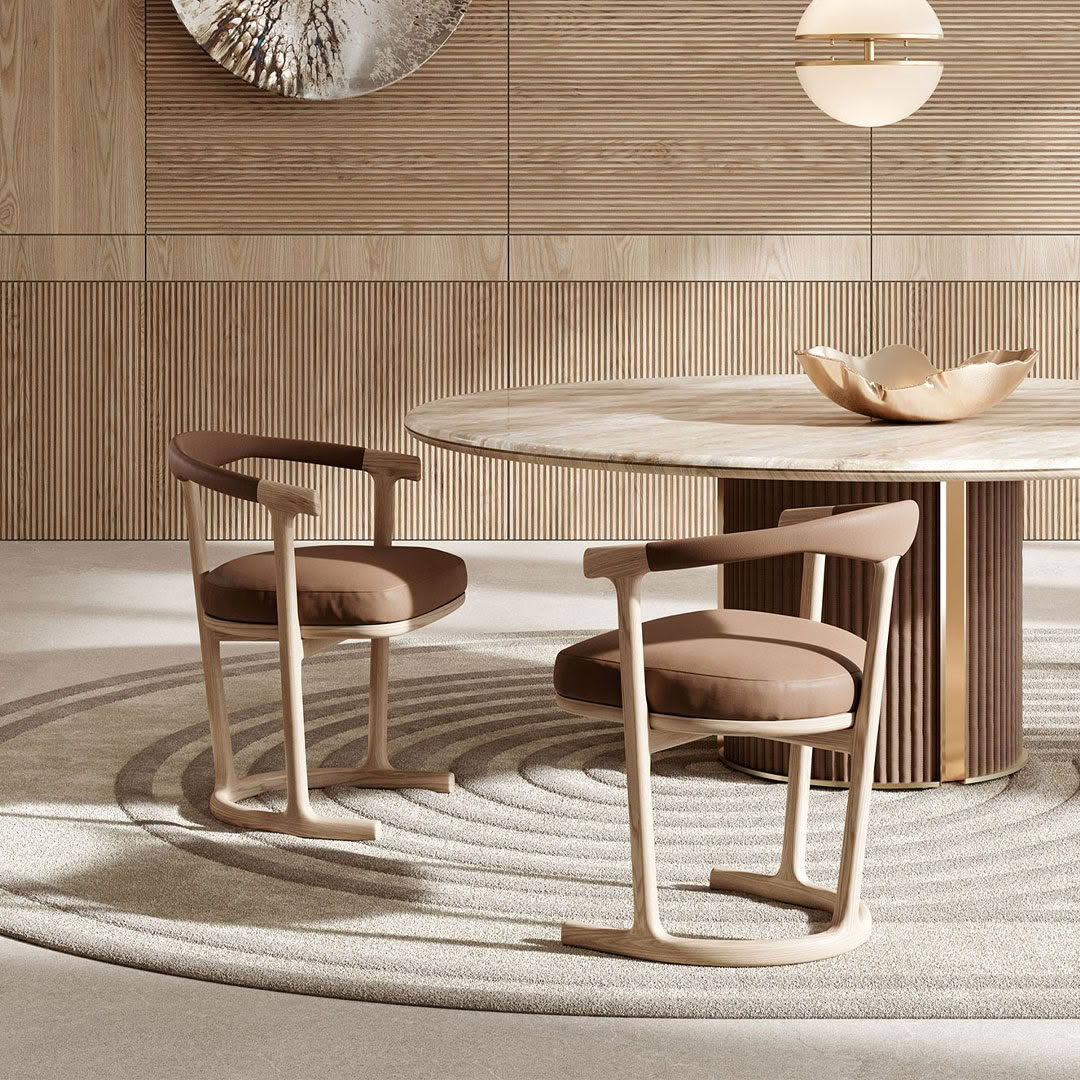 Modern wooden furniture in stylish interior design setting