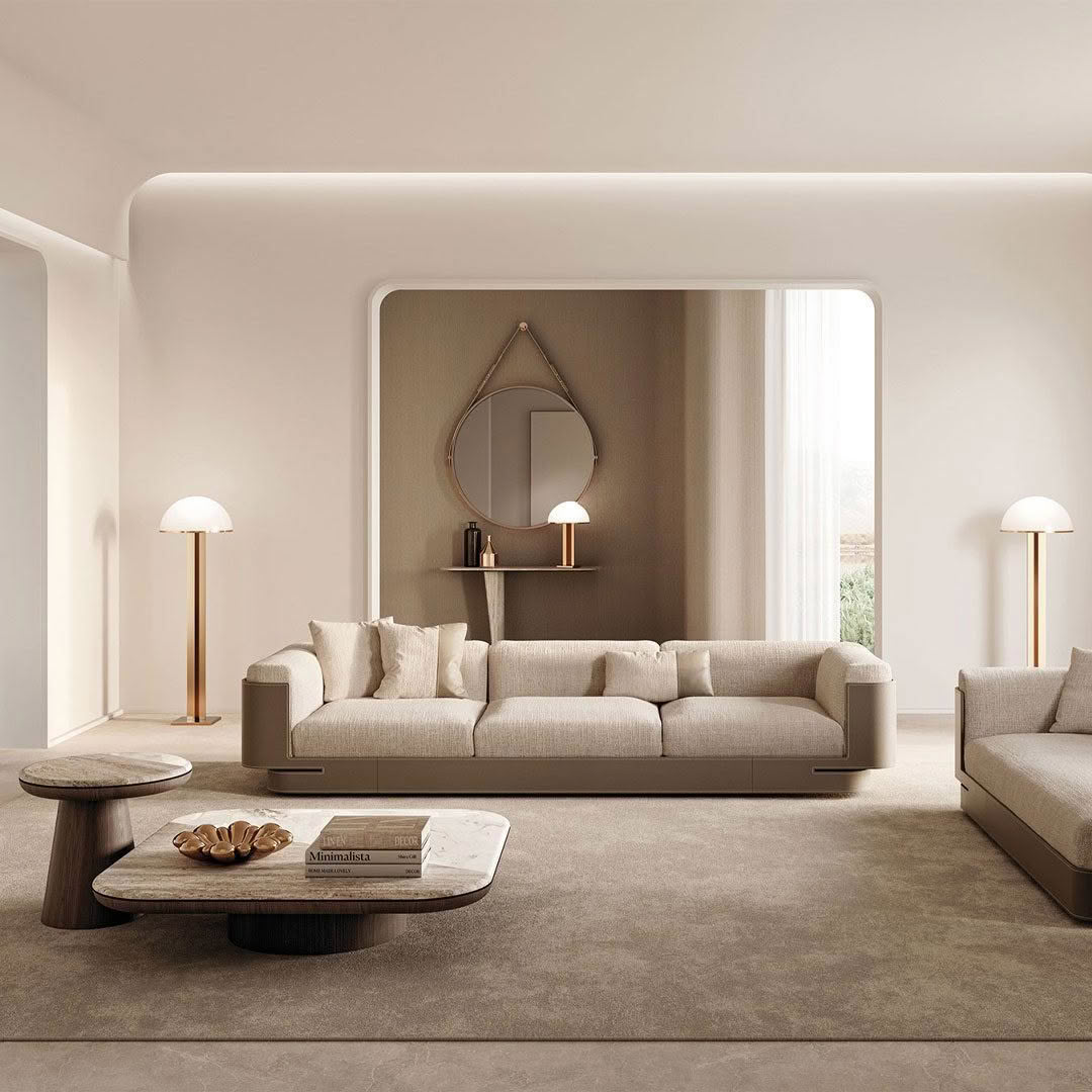 Modern minimalist living room with neutral tones