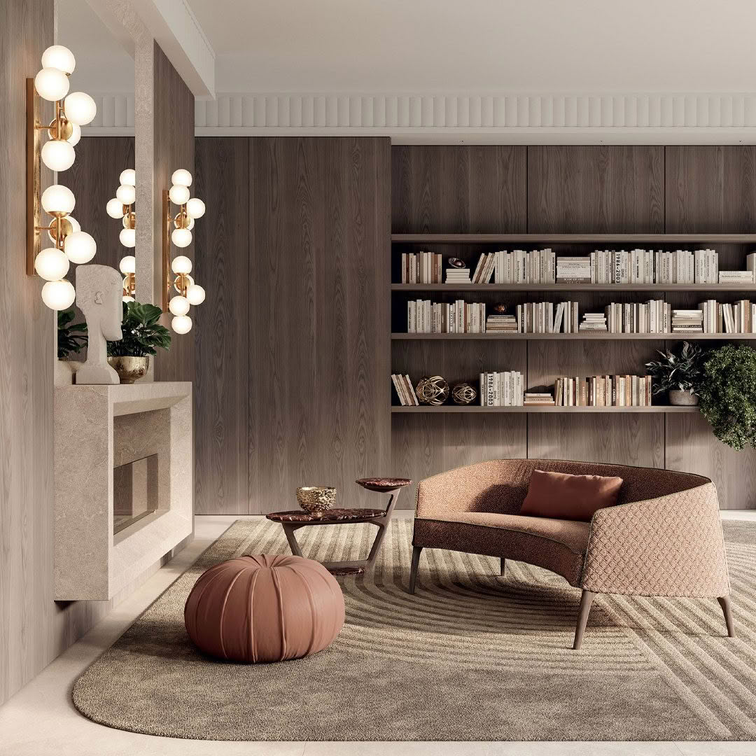 Elegant modern living room with stylish decor and lighting