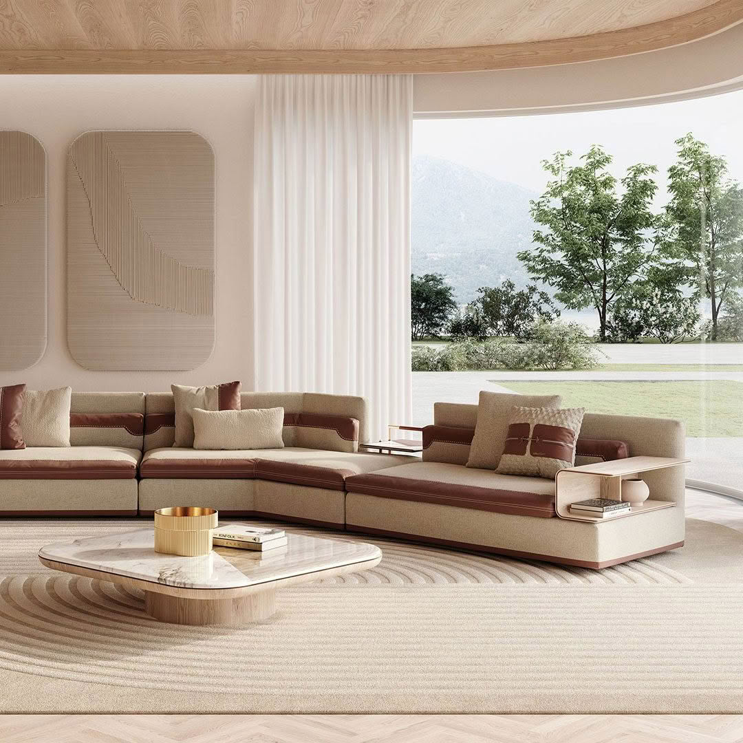 Elegant modern living room with mountain view