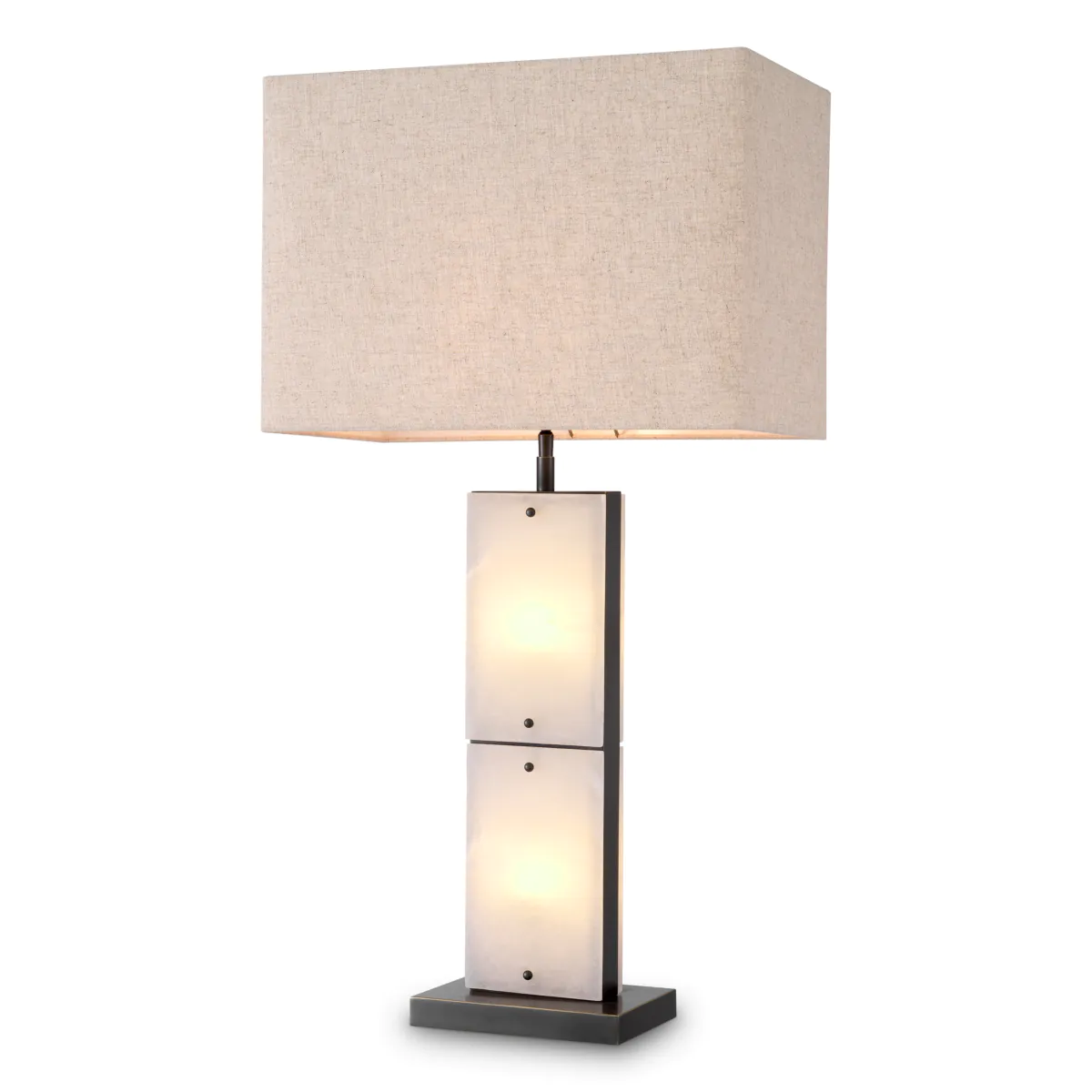 Modern table lamp with rectangular shade and lit base
