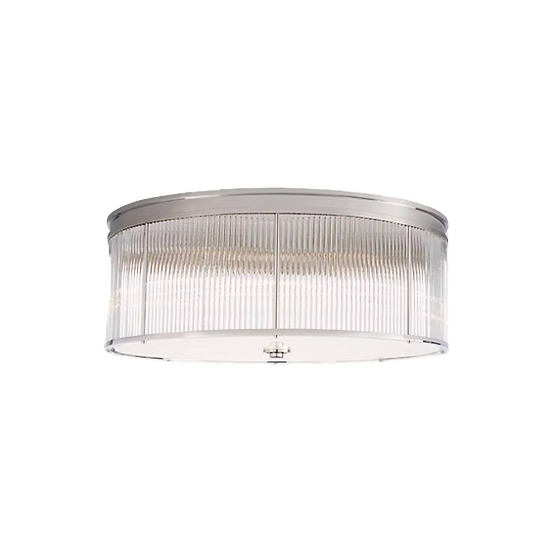 Modern circular ceiling light with glass ribbed shade