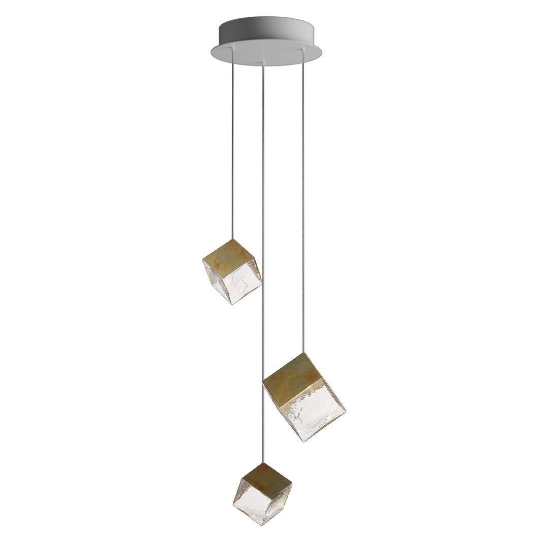 Modern triple pendant light with metallic cube shades