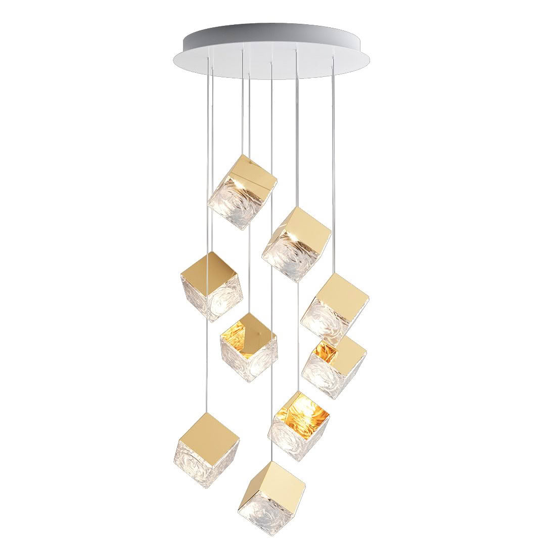 Modern hanging chandelier with illuminated cube lights
