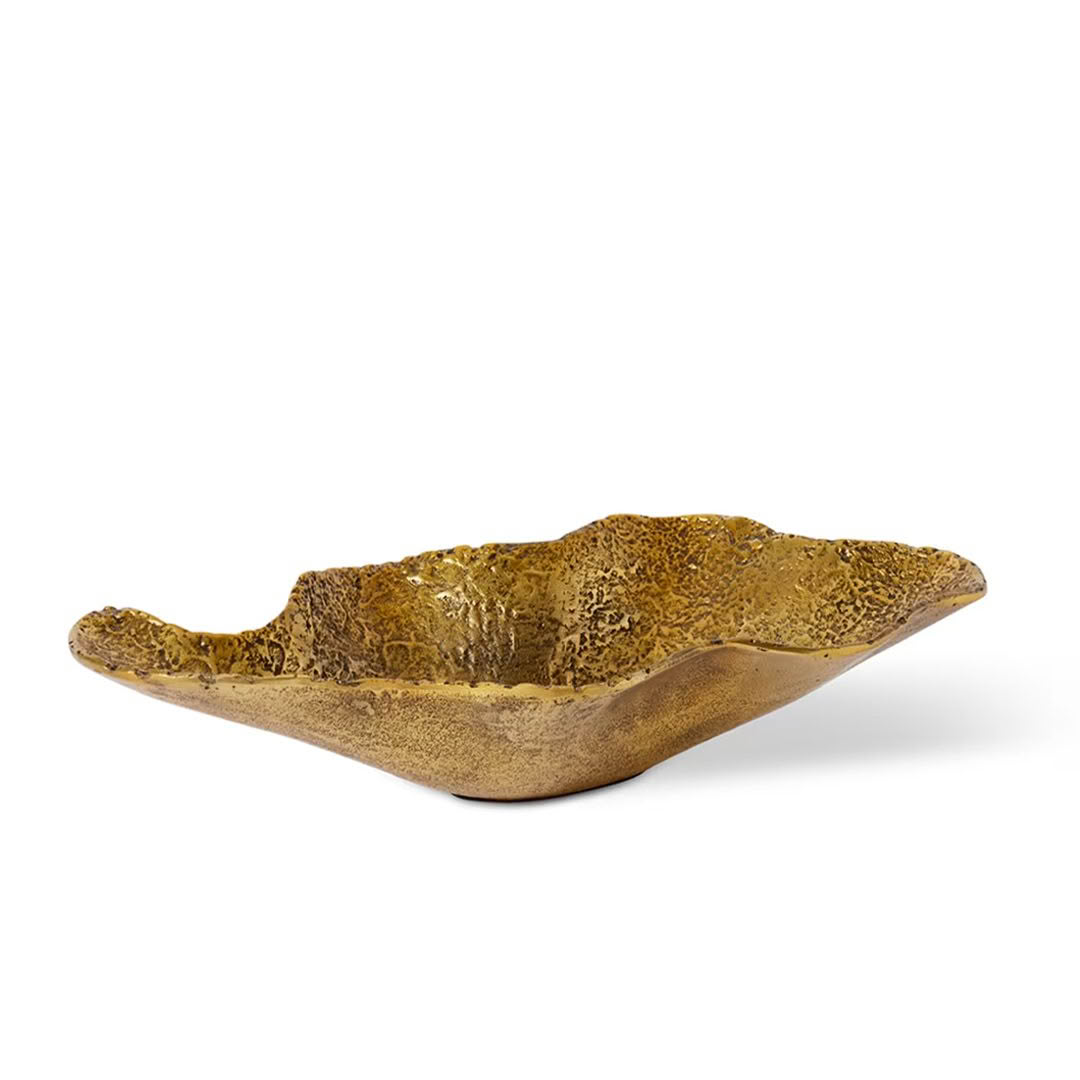Textured gold decorative leaf-shaped bowl