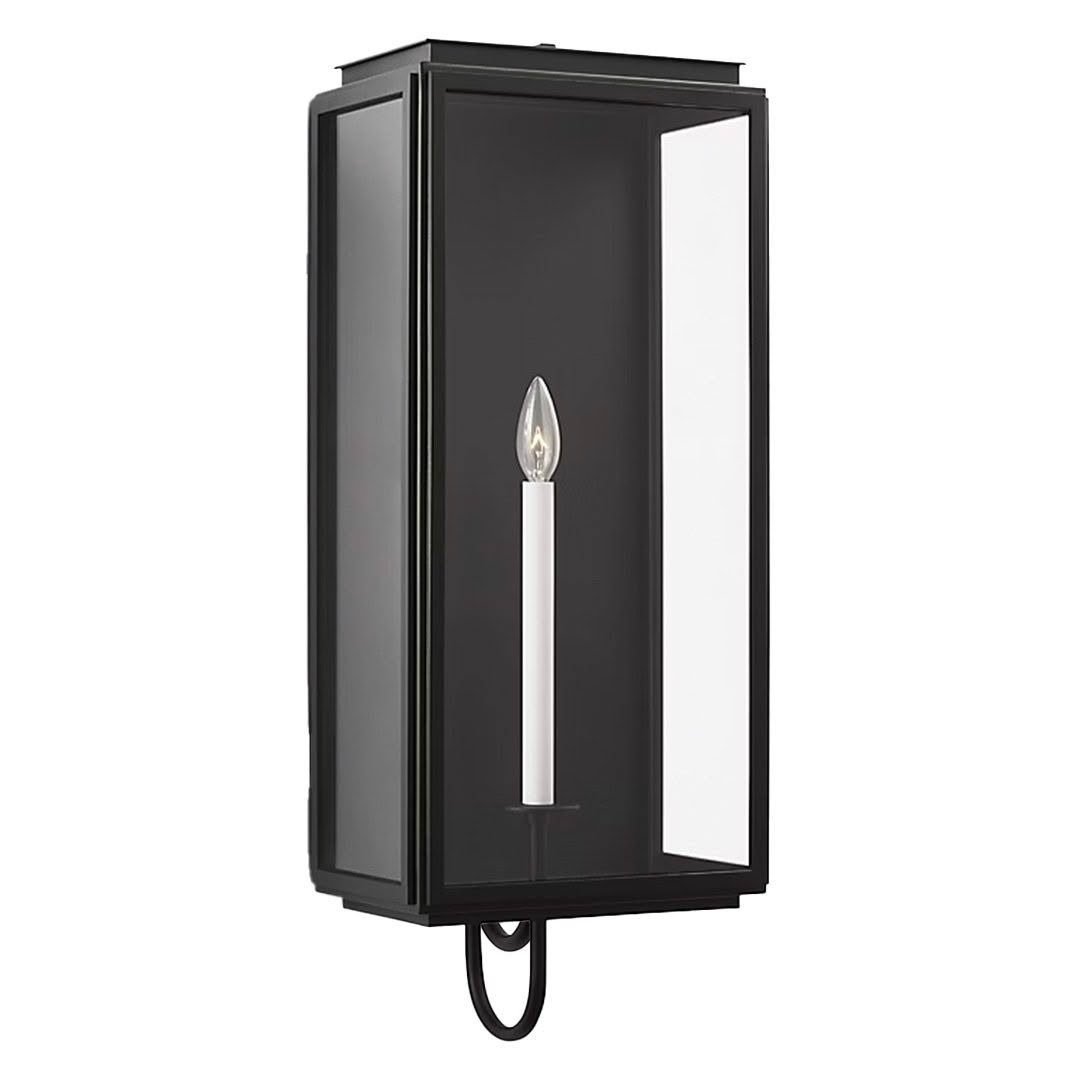 Black wall-mounted outdoor lantern with candle bulb