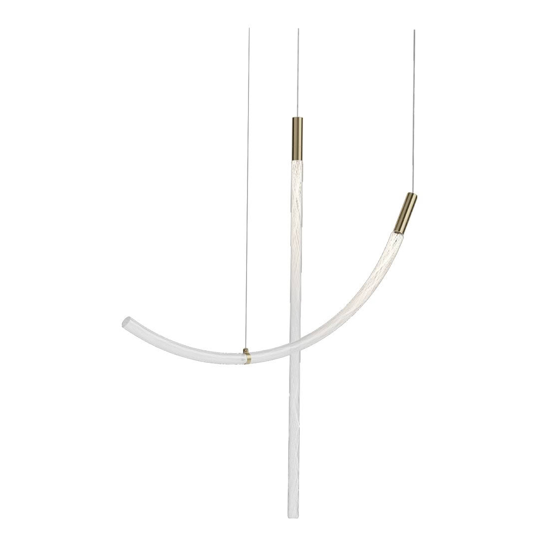 Minimalist white curved pendant light with gold accents