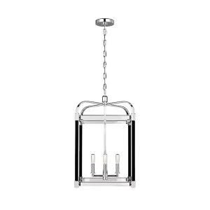 Modern chrome chandelier with clear glass enclosure
