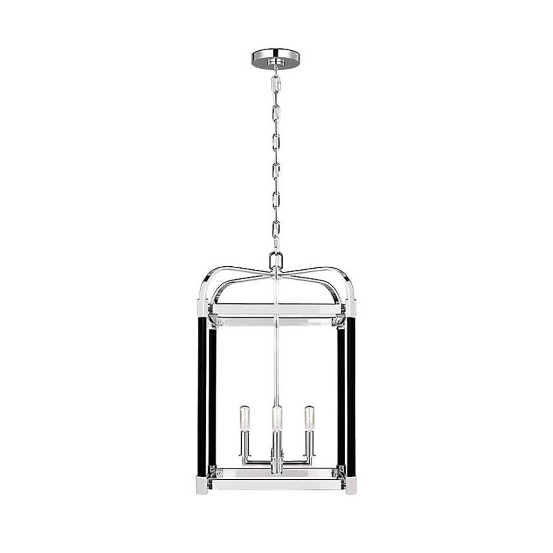 Modern chrome chandelier with clear glass enclosure
