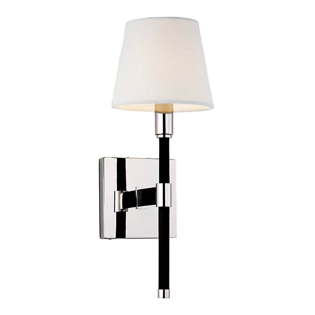 Wall-mounted lamp with white shade and chrome finish