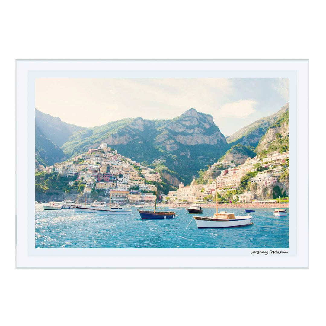 Scenic Positano coastline with boats and cliffs