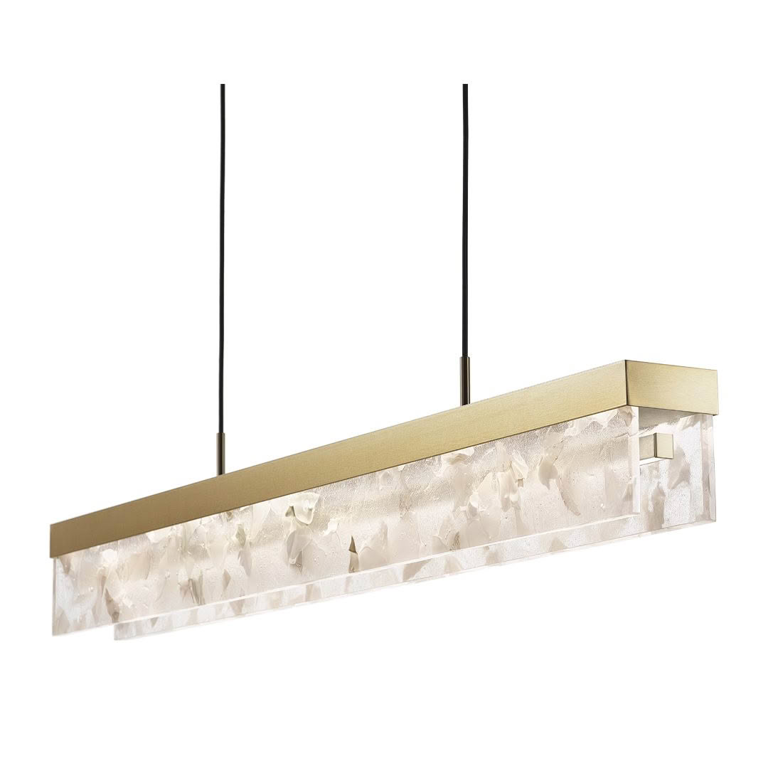 Modern gold linear pendant light with glass accents