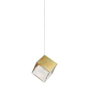 Cubical pendant light with metallic finish, hanging