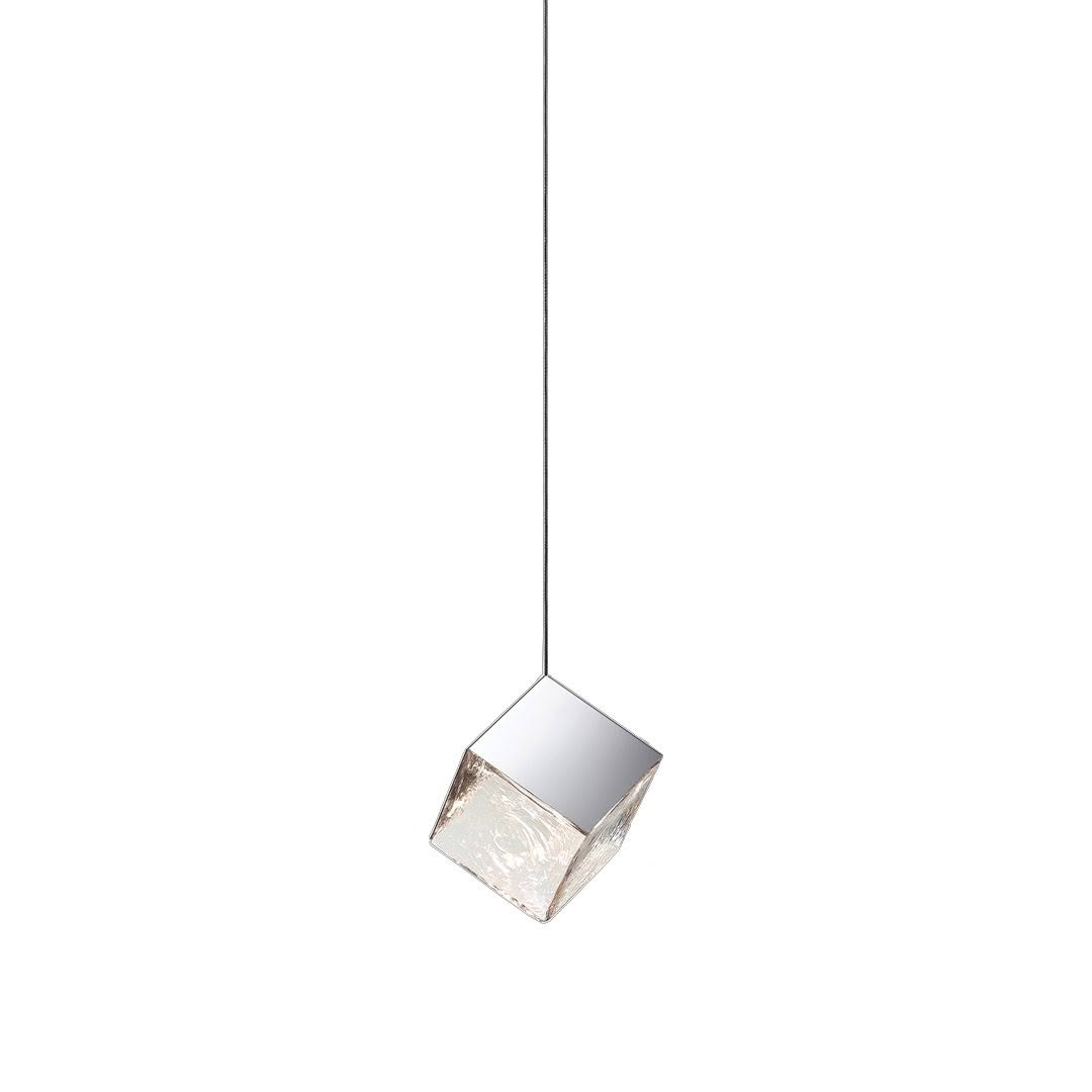 Modern cube pendant light with metallic accents