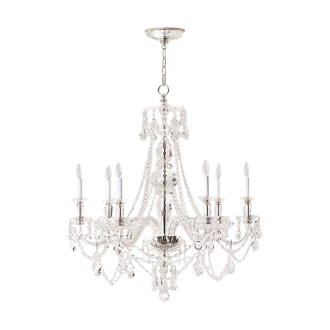Elegant crystal chandelier with six candle-like lights