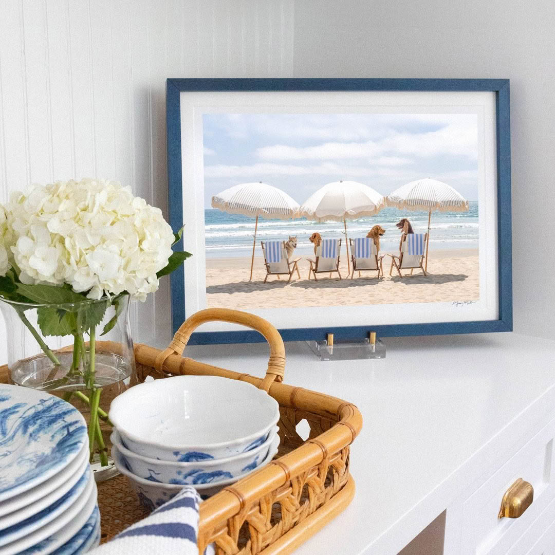 Beach scene painting in a coastal styled room