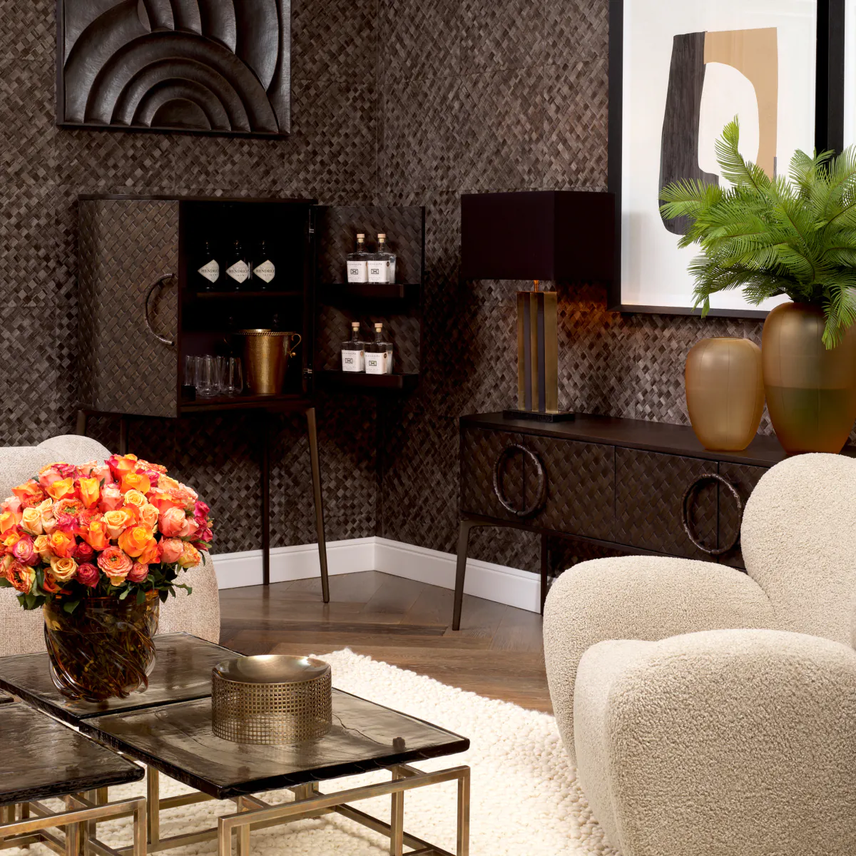 Elegant living room with textured walls and modern decor